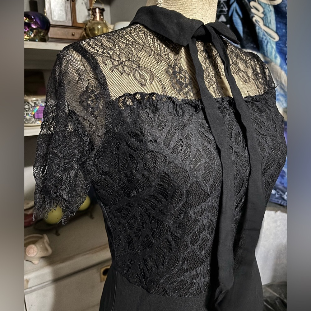 Twik Black Lace Mini Dress #lace #bow #preppy #goth - Picture 4 of 12